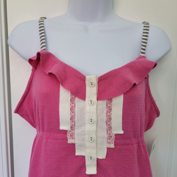 NWT Kensie Pink Sleeveless Top Striped Straps Lace And Button Accents Size M - Picture 2 of 10